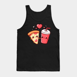 Kawaii Pepperoni Pizza Slice and Cola Drink with Hearts | Pizza and Chill | Pizza Lovers Tank Top